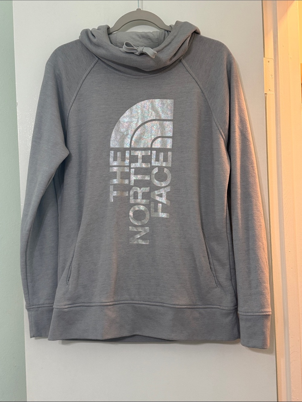 The North Face Women's Gray Cowl Neck Pullover with Holographic Logo